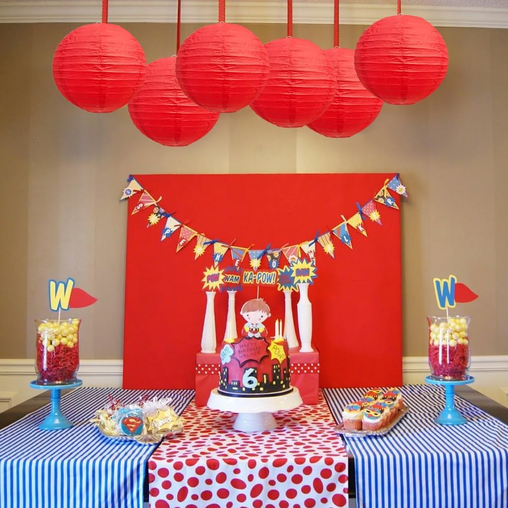 BEISHIDA 8-Inch Red Round Paper Lanterns Decorative Hanging Asia Chinese Japanese Paper Lanterns
