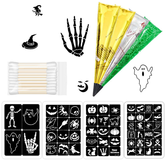 Halloween Temporary Tattoos Stencils Kit,Temporary Tattoos Kit - 4 Pcs 4 Color(Maroon,Black,Cherry