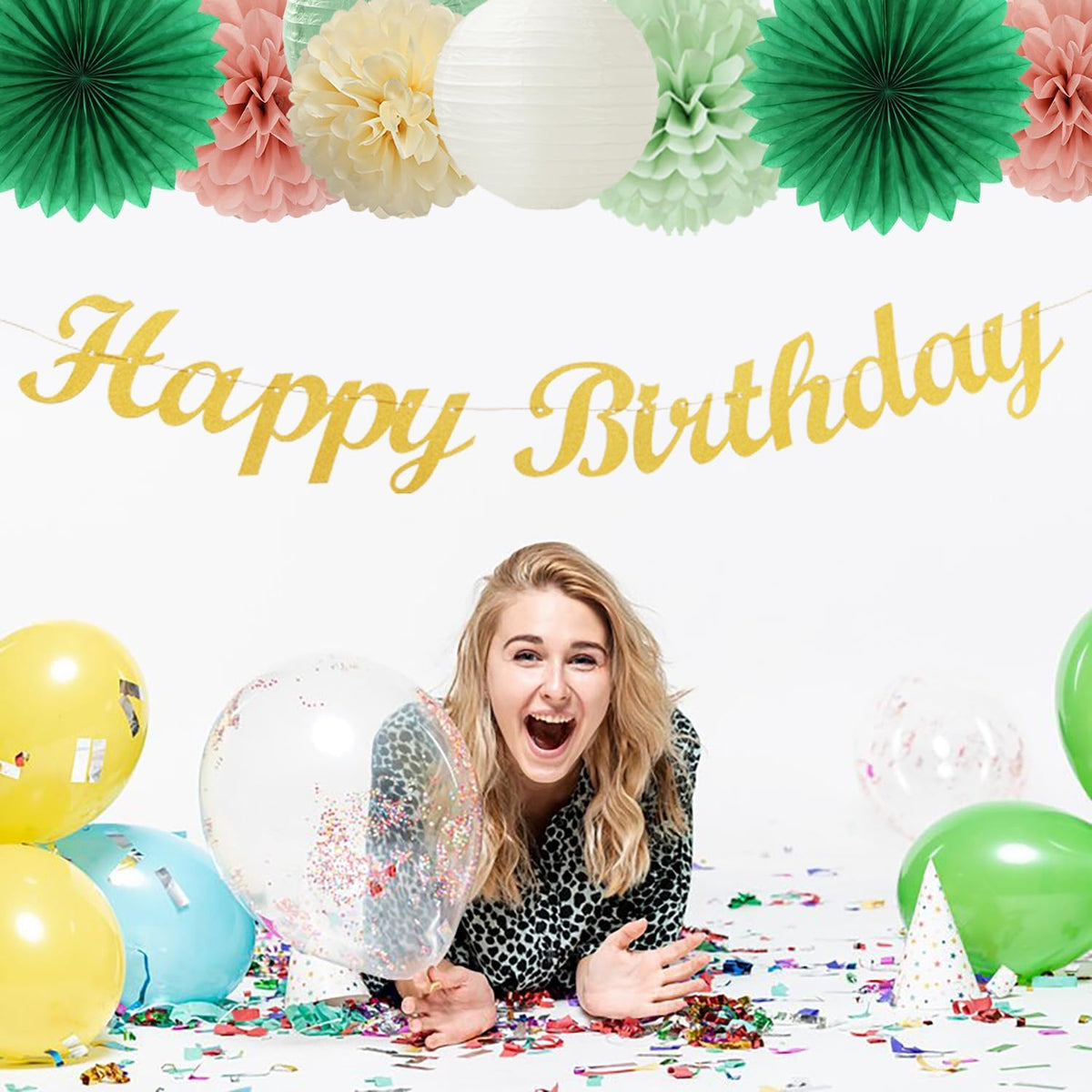 Olive Sage-Green Beige Happy-Birthday Party-Decorations - 31pcs Women Girls Adults Paper Lanterns