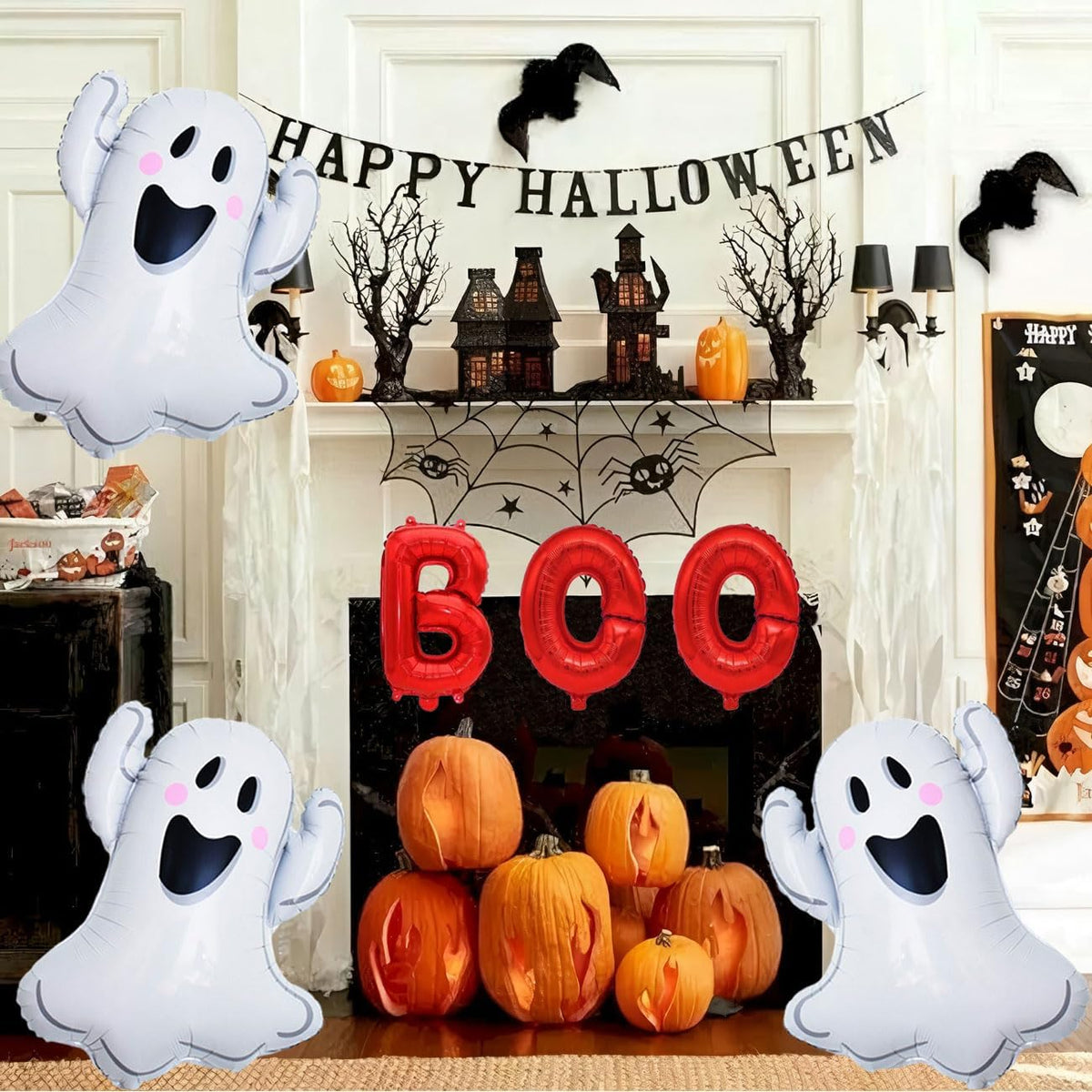 9 Pcs Halloween Balloons White Ghosts Balloons Halloween Foil Balloon for Ghosts Birthday Themed