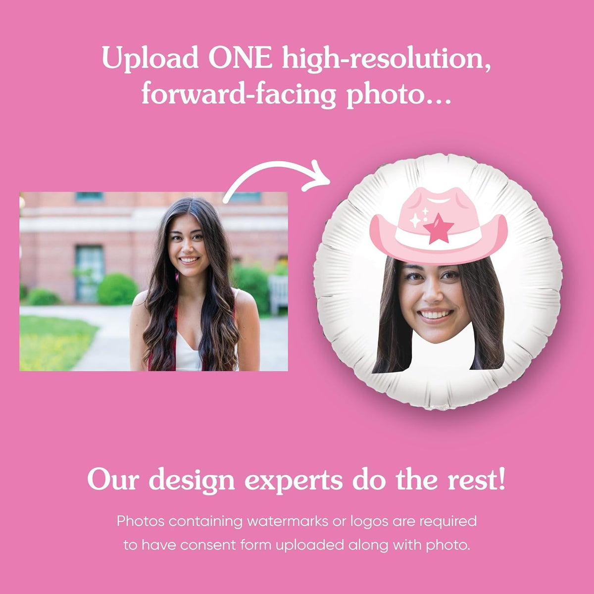 Big Dot of Happiness Personalized Pink Rodeo Cowgirl Fun Face Photo Balloon, Western Bachelorette