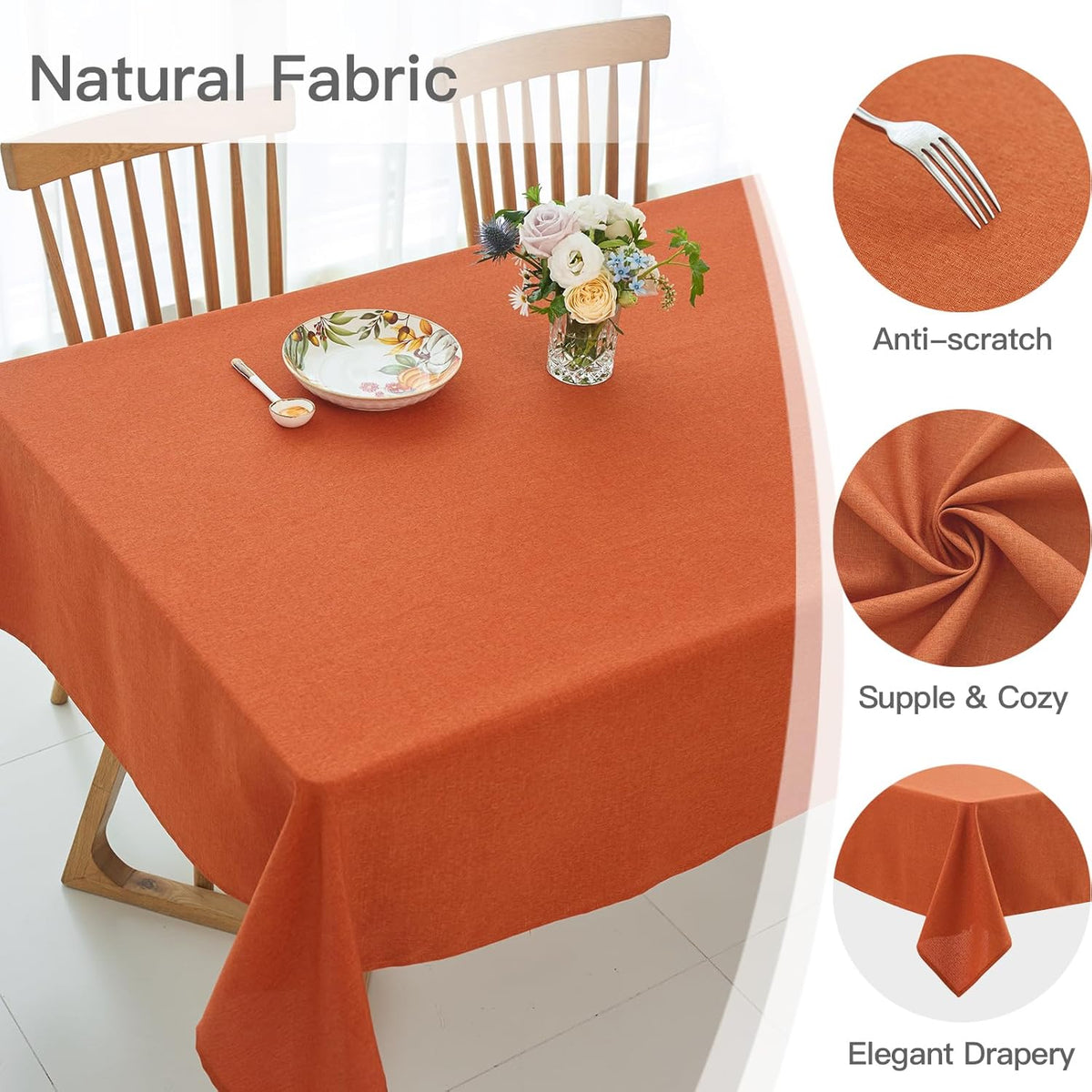 maxmill Fall Tablecloth Linen Texture Stain Resistant Waterproof Wrinkle Free Spillproof Washable