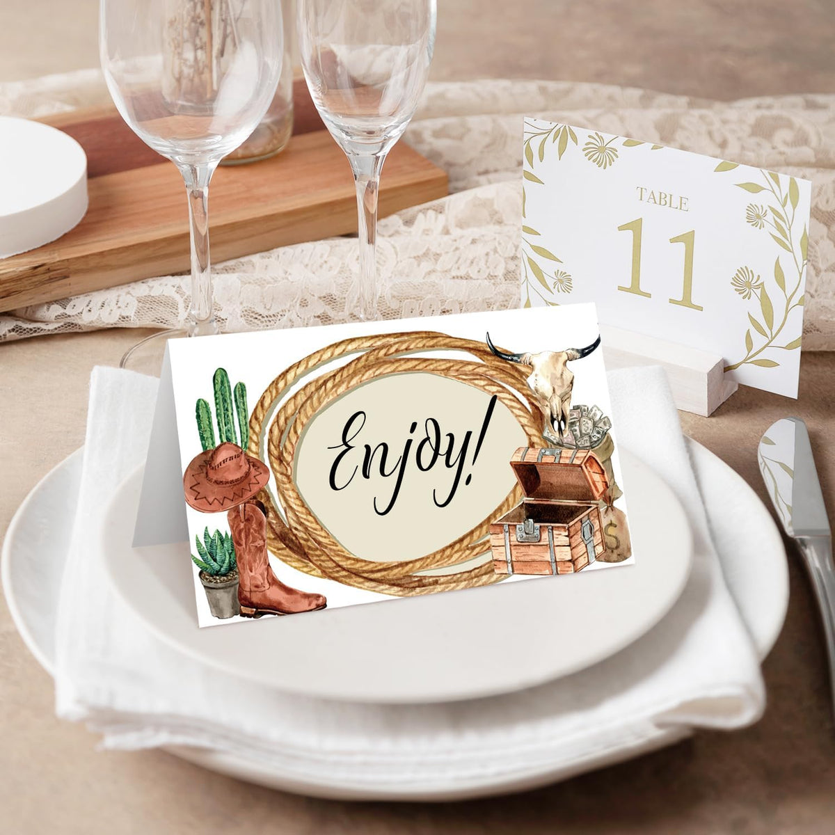 25 Western Cowboy Place Cards for Table Seating, Birthday Name Place Card, Tent Cards for Baby