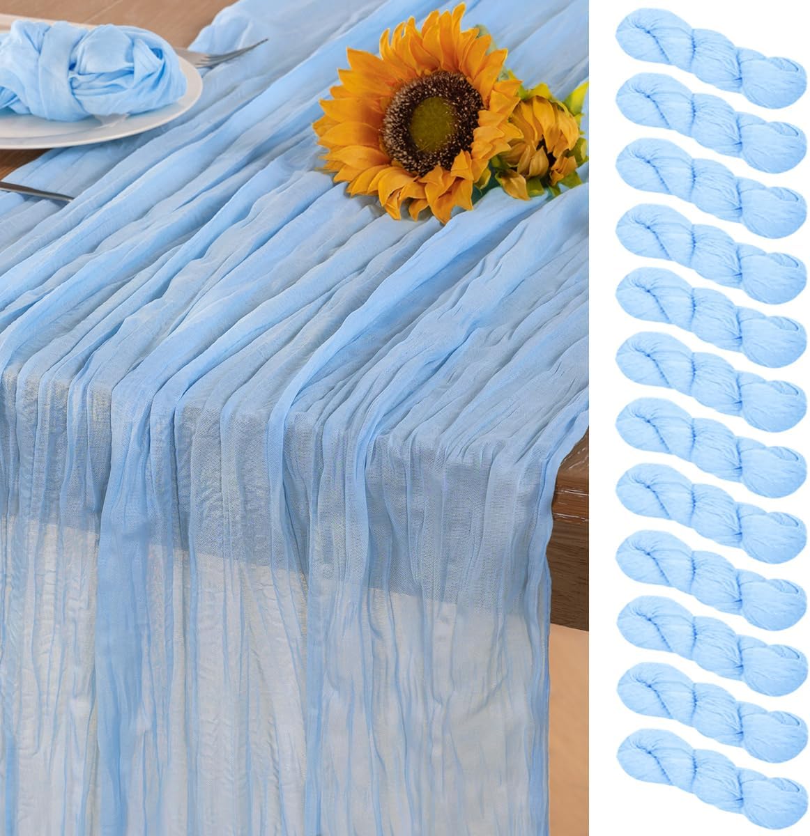 Baby Blue Cheesecloth Table Runner 12 Pack Fall Table Runners Boho Gauze 120 Inches Light Blue