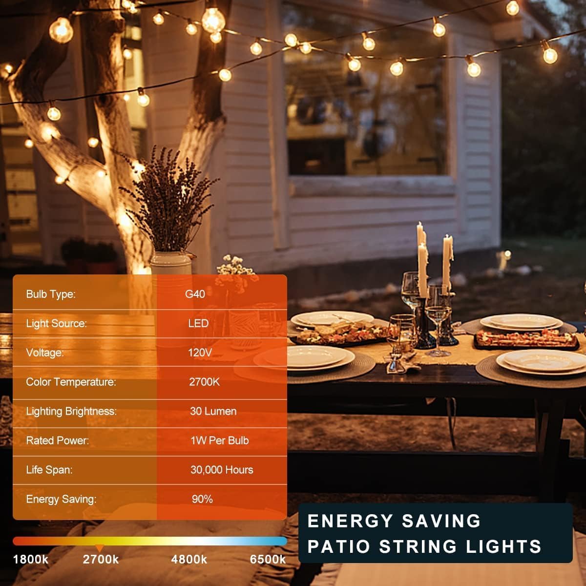 Kawaya 240FT Outdoor Lights String LED Patio Light Waterproof Dimmable G40 Globe String Lighting