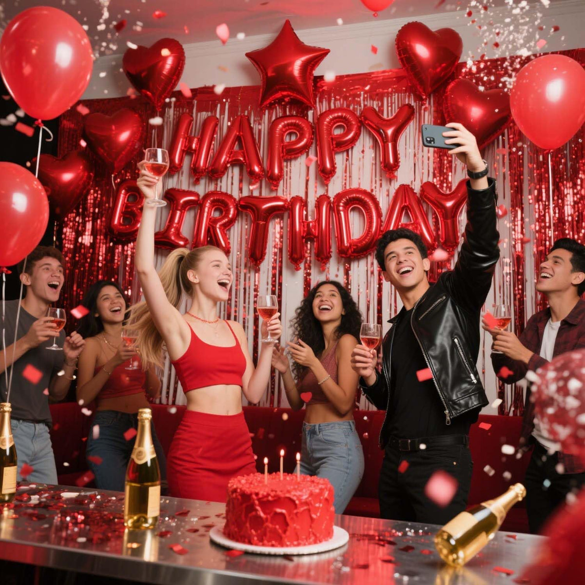 29 Pcs Red Birthday Party Decorations - Happy Birthday Balloons Banner Red, Heart & Star Foil