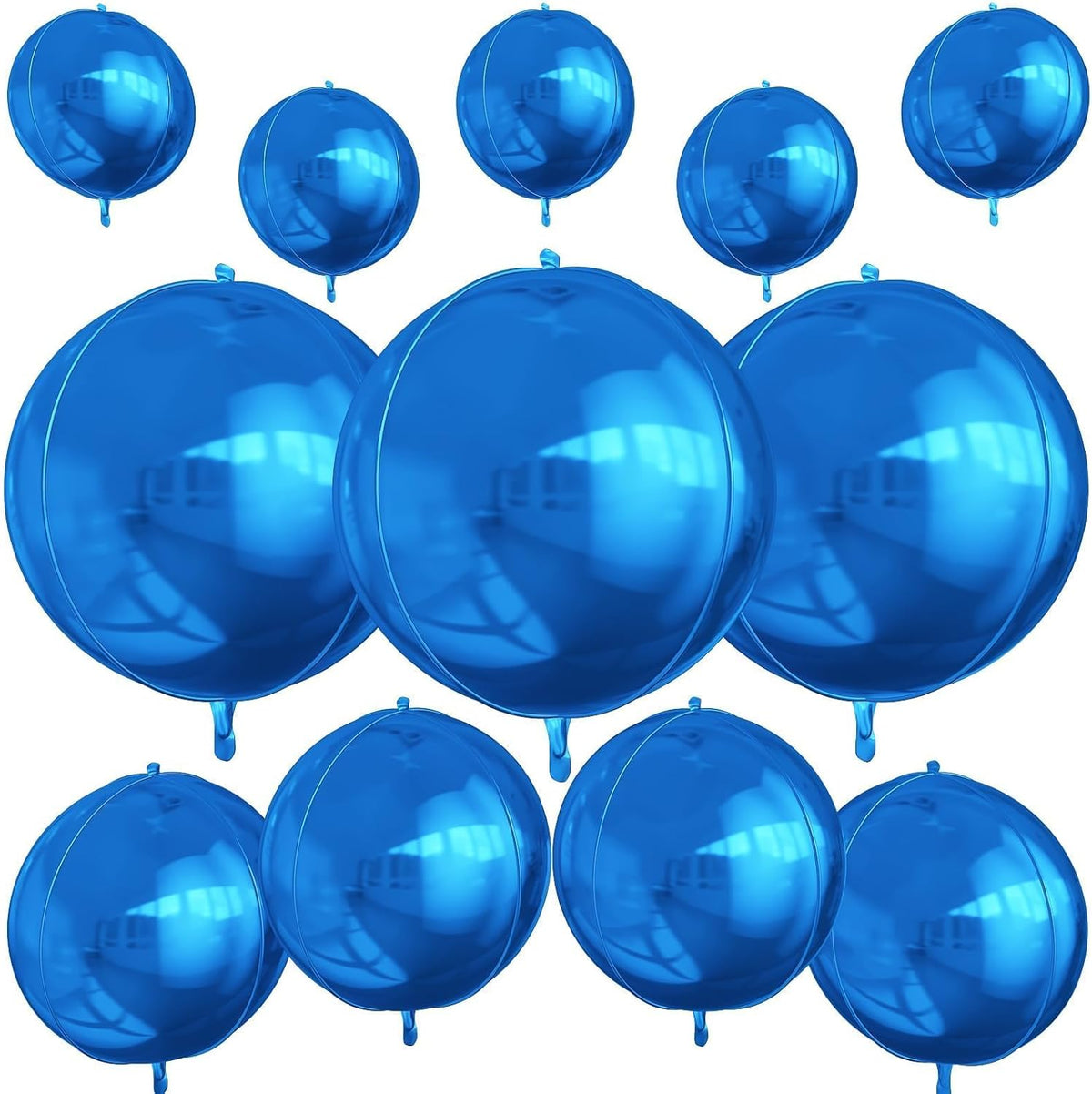 12Pcs Dark Blue Round Foil Balloons, 22" 15" 10" 4D Helium Ball Balloon, Metallic Blue Foil Balloon