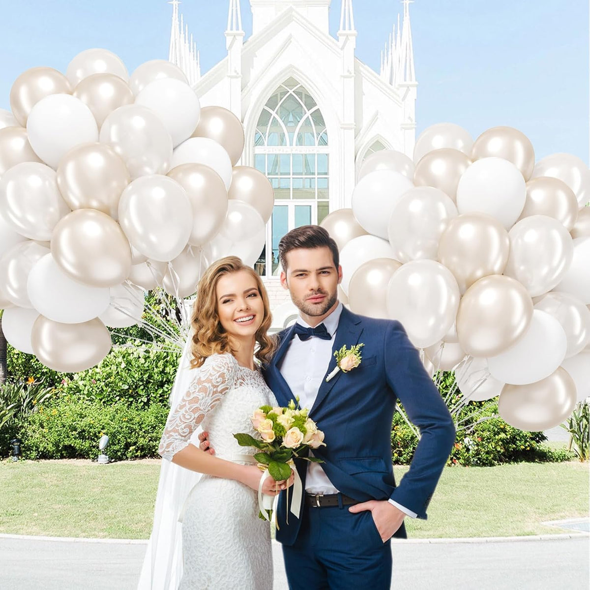 60pcs Double Stuffed Pearl Balloons 12inch, Pearl White Balloons, White Latex Balloon for Wedding