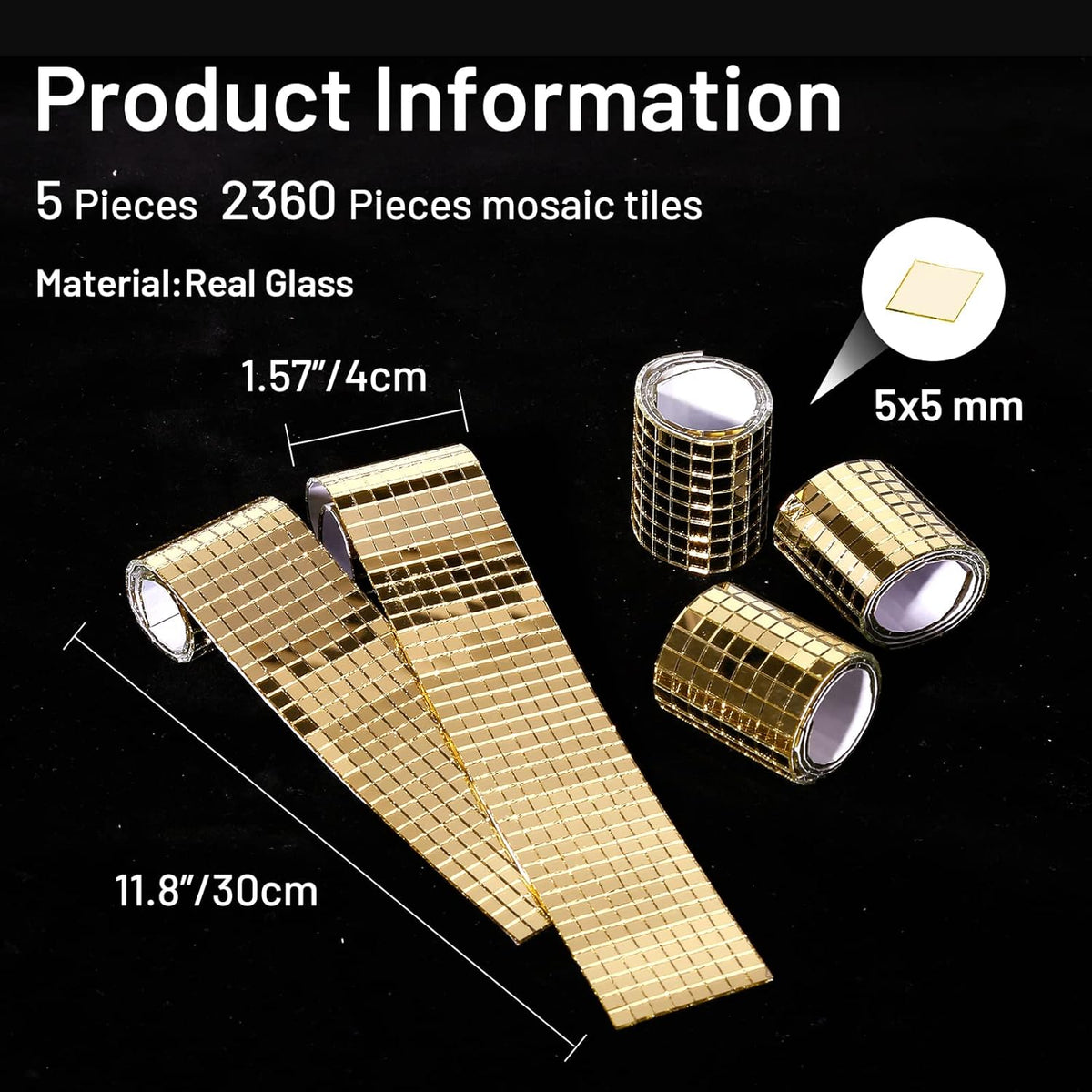 PP OPOUNT 2360 Pieces Self Adhesive Mosaic Tiles, Gold Disco Tiles, Square Glass Mosaic Mirror for