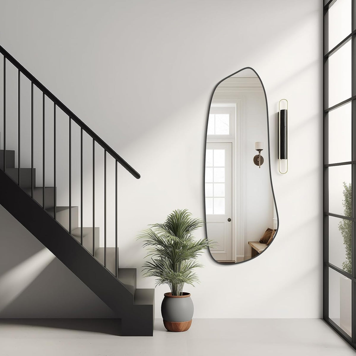 WallBeyond Irregular Wall Mirror, Asymmetrical Mirror Wall Mounted with Black Framed for Living