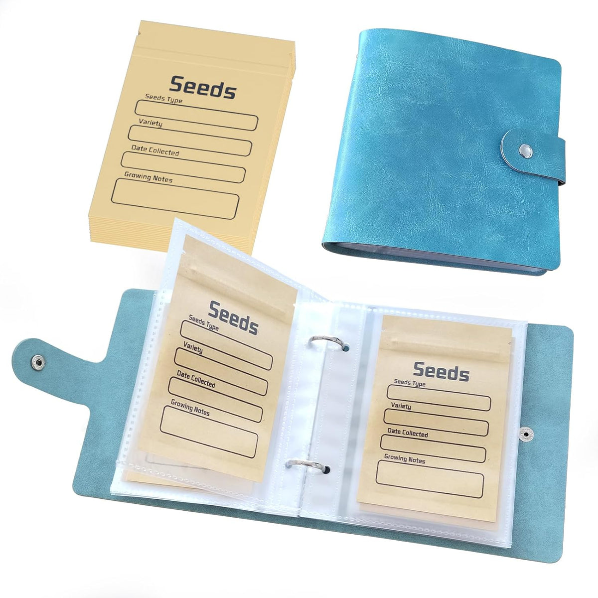 Seed Organizer Binder with 50 PCS Resealable Seed Envelopes - 50 Storage Pockets, 3.5x5 Inch Clear