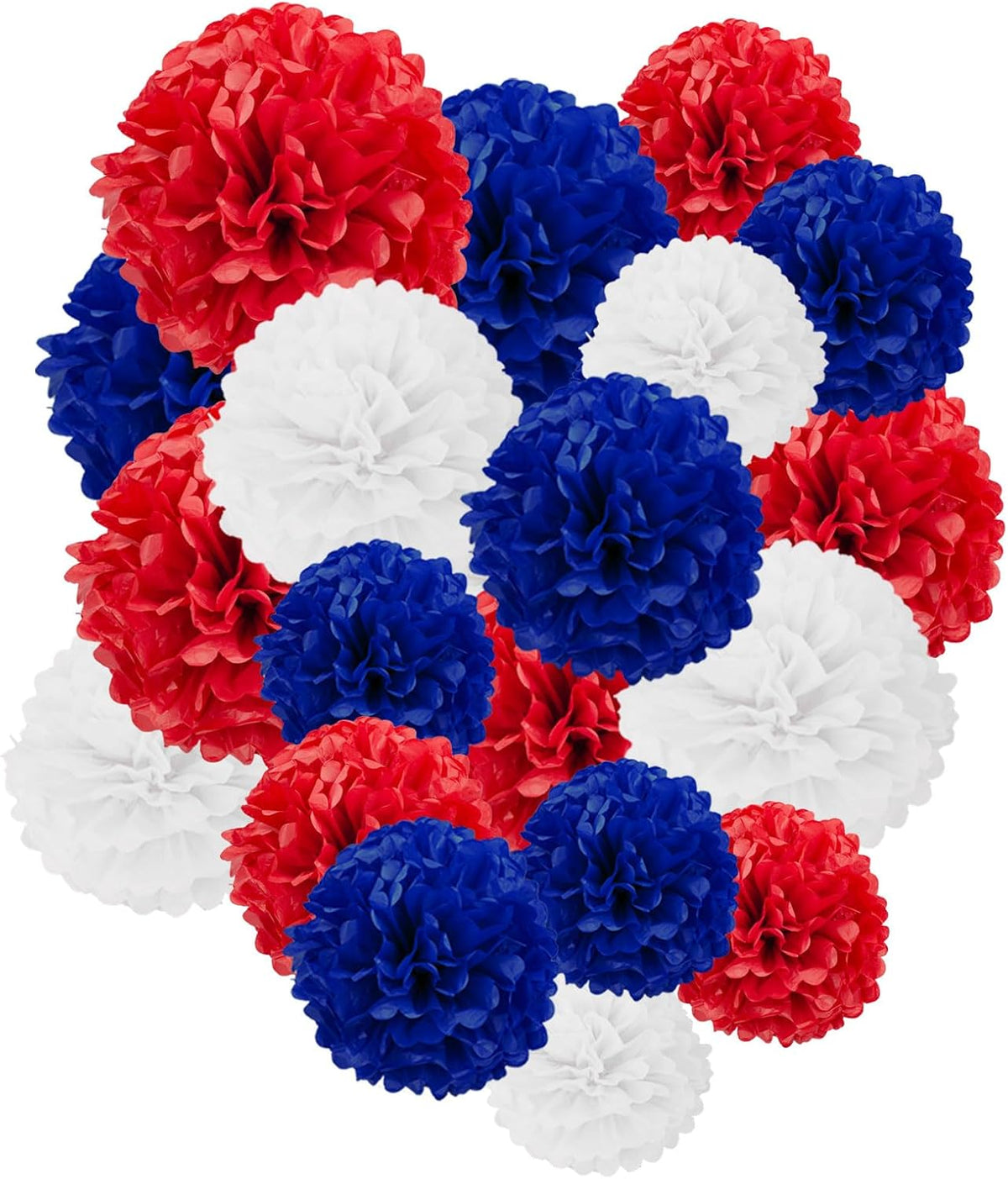 Capesaro Red White and Blue Tissue Paper Pom Poms, 15PCS Tissue Paper Flowers for or 4th of July