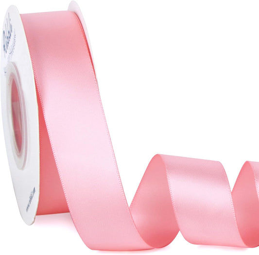 Ribbli Double Faced Pink Satin Ribbon,1” x Continuous 25 Yards,Use for Bows Bouquet,Gift