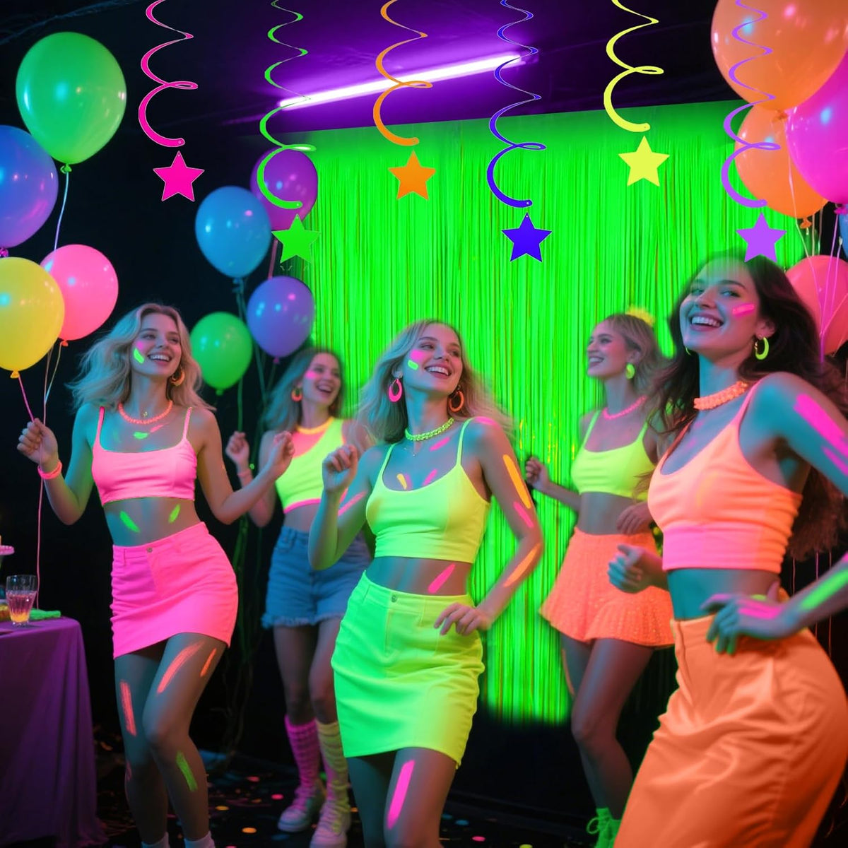 Glow in The Dark Party Supplies, 4 Packs Neon Party Decorations, Macaron Green Blacklight Reactive