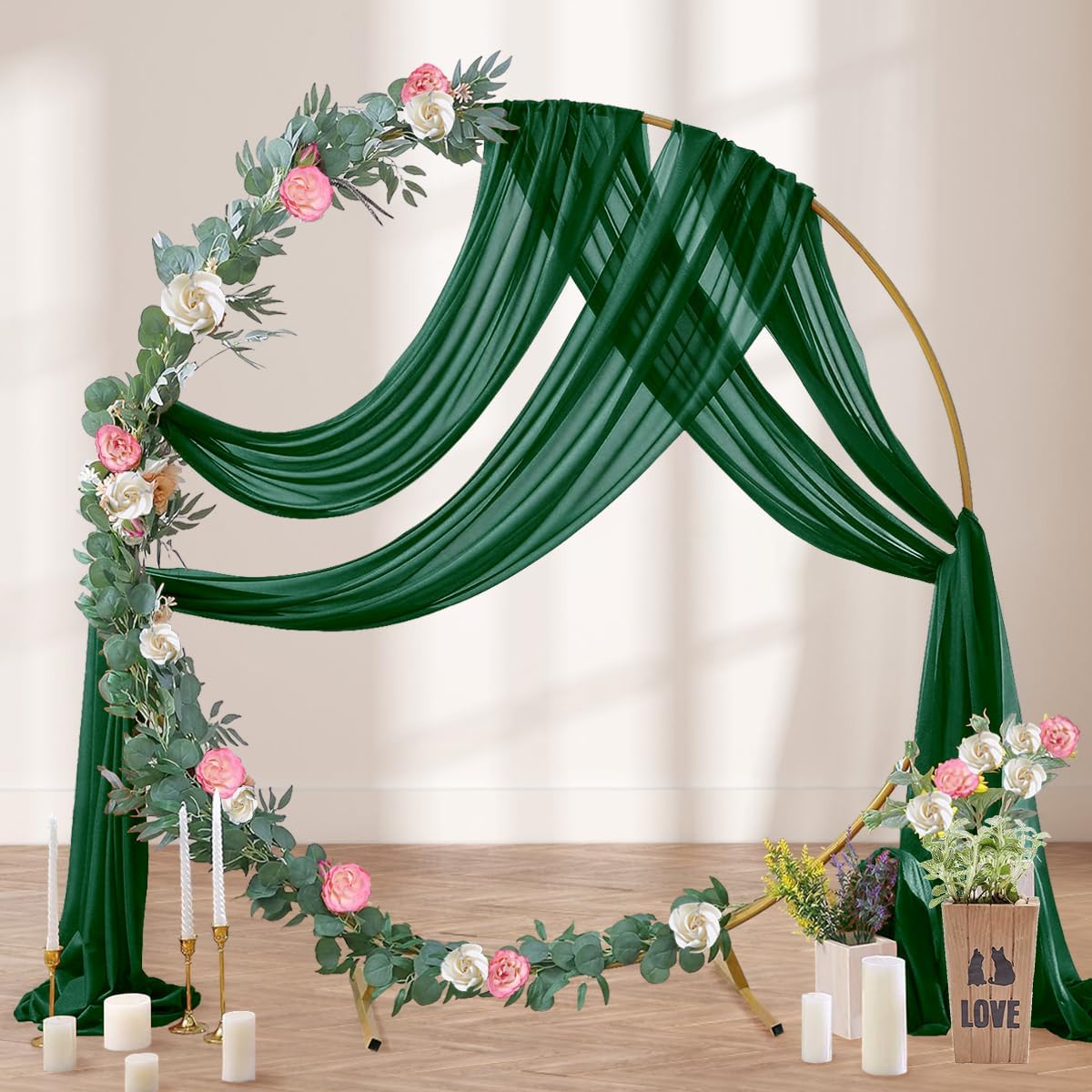 Emerald Green Wedding Arch Draping Fabric 2 Panels 29" x 20 FT Wedding Drapes for Backdrop Sheer