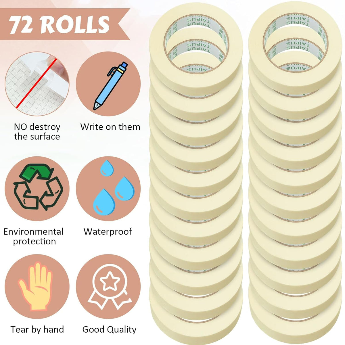 Masking Tape Bulk General Purpose Masking Painting Tape 55 Yards for Painting Home Office School