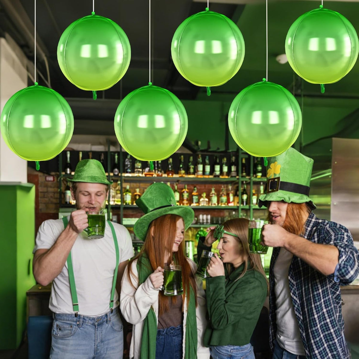 6Pcs Gradient Green Round Foil Balloons,Giant 4D Round Ball Balloon,22 Inch Green Balloons for