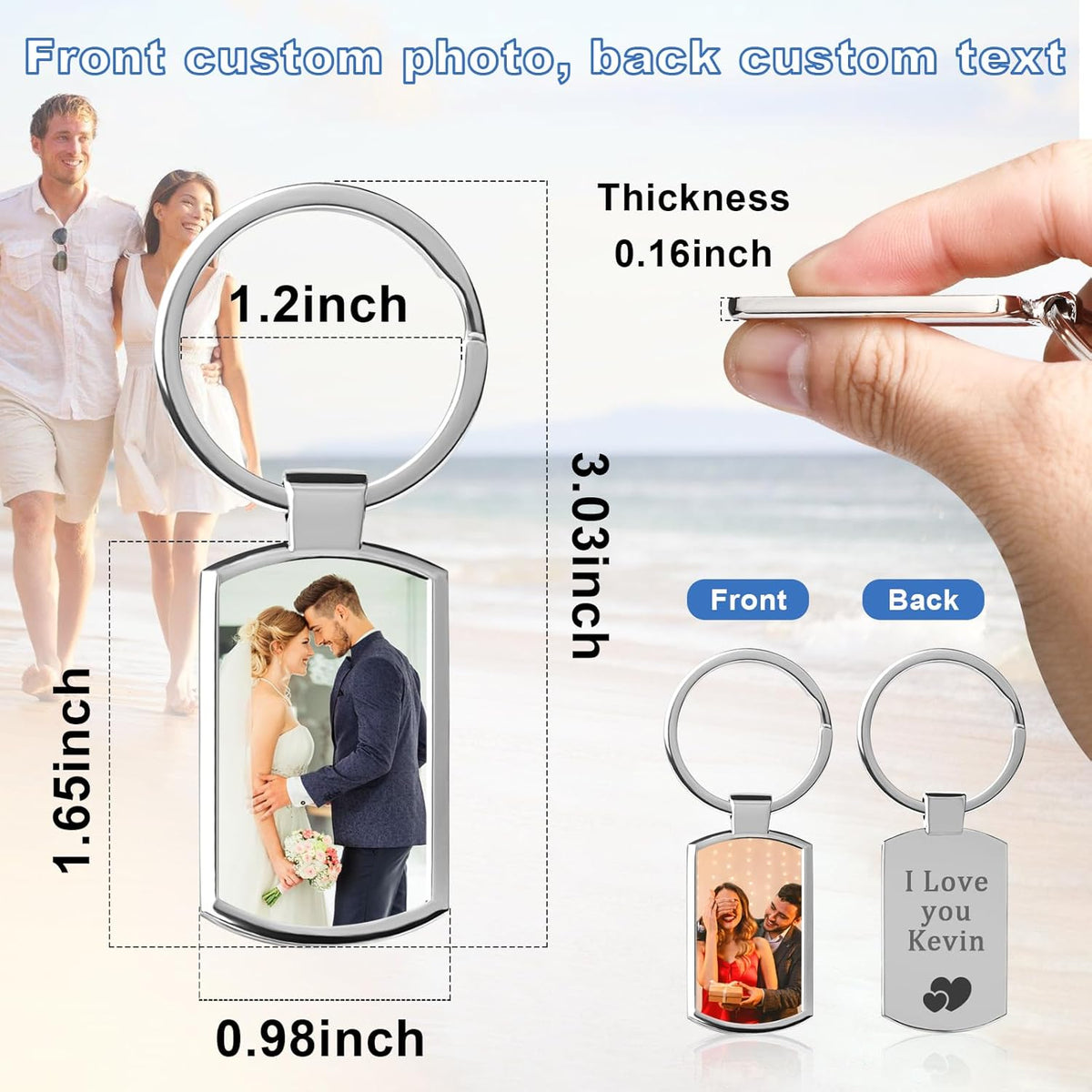 Double Side Custom Keychain with Picture Personalized Engraving Photo Text Customized Gifts for Men