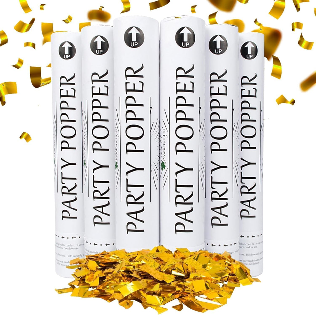 Confetti Cannons 12" – 6 Pack Gold Mylar Confetti Poppers | Party Poppers for Weddings, Birthdays