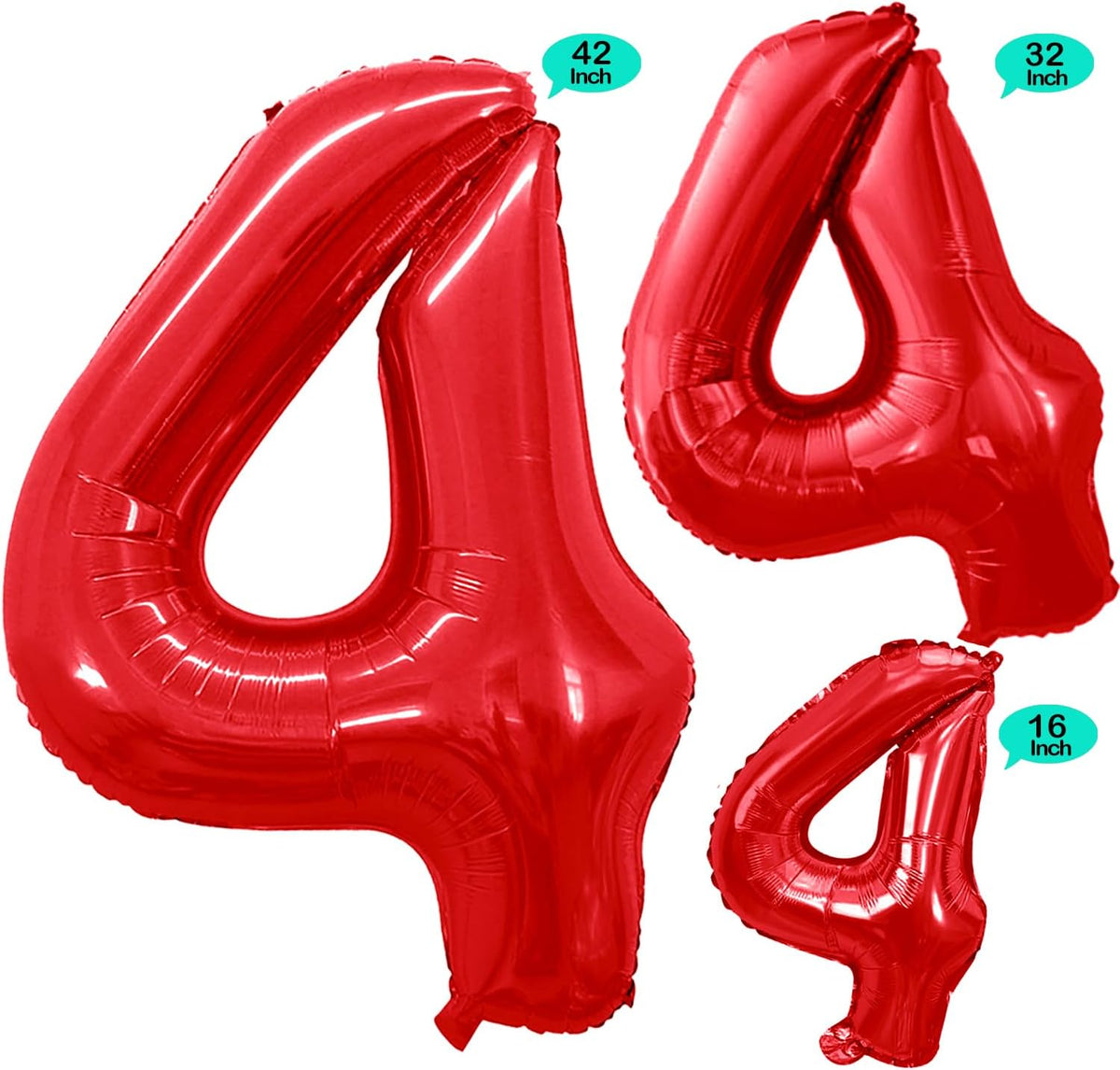 GOER Red Foil Balloons Number 4,Huge Number Balloons for 4th 44th Birthday Party Supplies