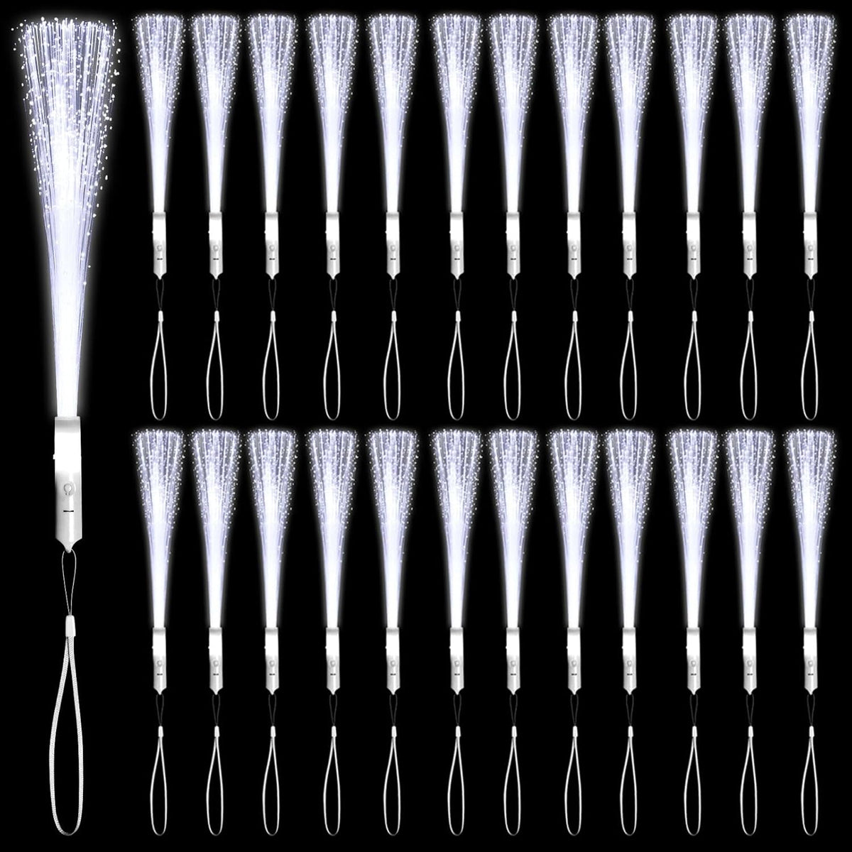 48 PCS White Glow Fiber Wands Sticks LED Light Wands 3 Modes Flashing Fiber Optic Light Rod Bulk