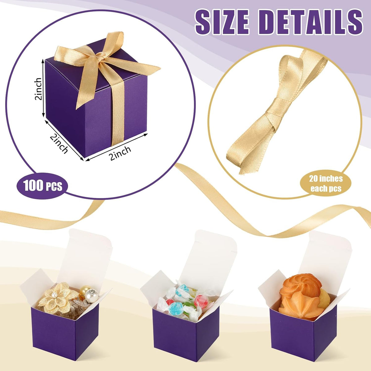 Jutom 100 Pcs Mini Favor Boxes Extra Small Candy Boxes Paper with Gold Ribbon for Christmas