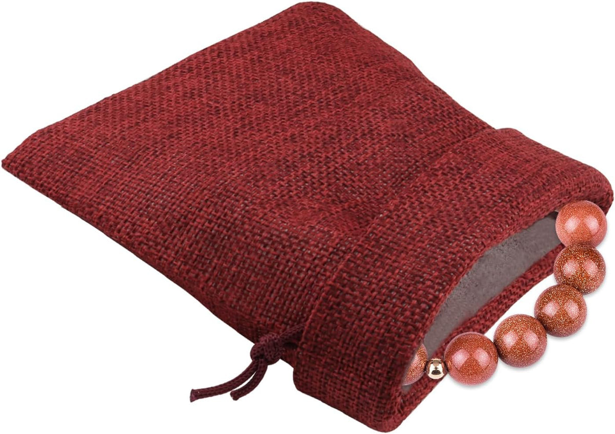 ZOENHOU 100 Packs 3 x 4 Inch Large Burlap Bags Bulk with Drawstring, Durable Wine Red Jute