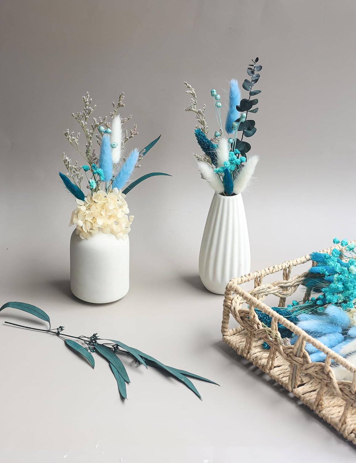 xin's convey DIY Natural Dried Flower Set, Blue Large Package with Stem Flowers for Vases, Handmade