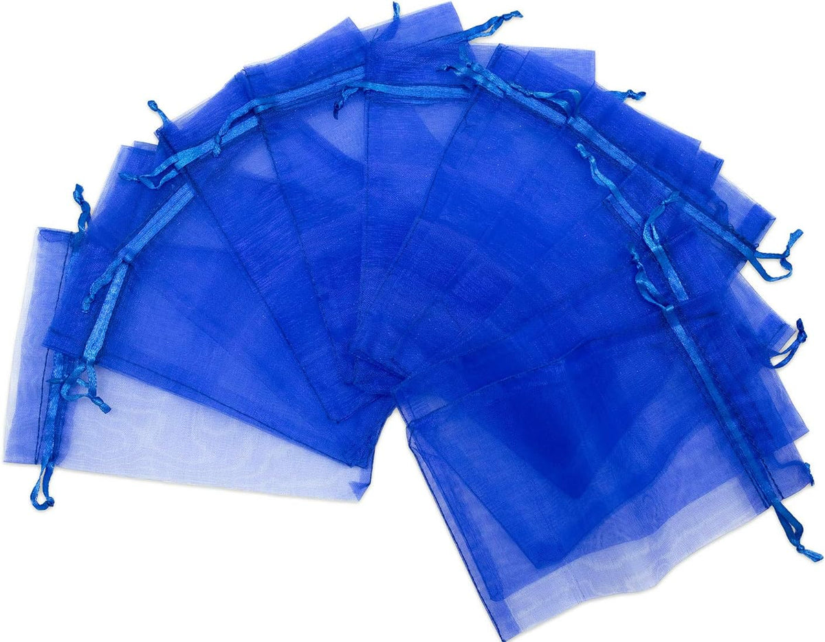 TheDisplayGuys 48-Pack 4x6 Royal Blue Sheer Organza Gift Bags with Drawstring, Goodie Bags for