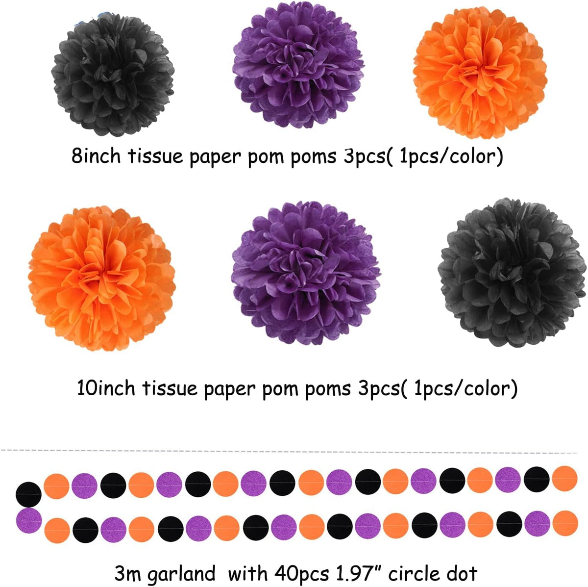 Black Purple Orange Halloween Party-Decorations - 23pcs Tissue Pom Poms Streamers,Tassel Garland