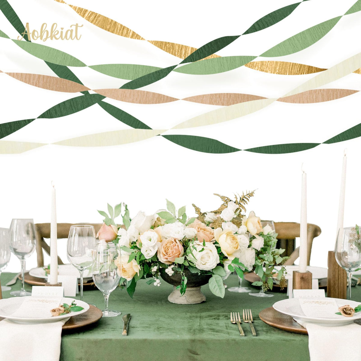 AOBKIAT Wedding Streamers Party Decorations,5 Rolls Olive Green Crepe Paper