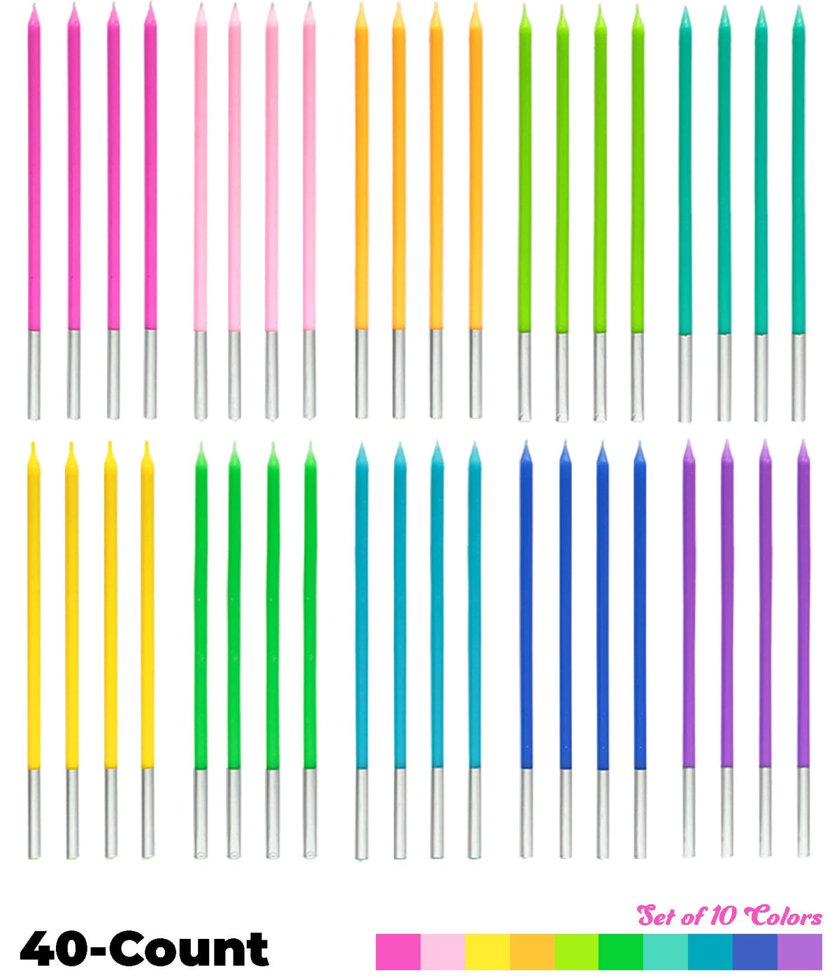 Apluselection 40-Count Rainbow Birthday Candles, Tall Thin Birthday Cake Candles Set, Rainbow