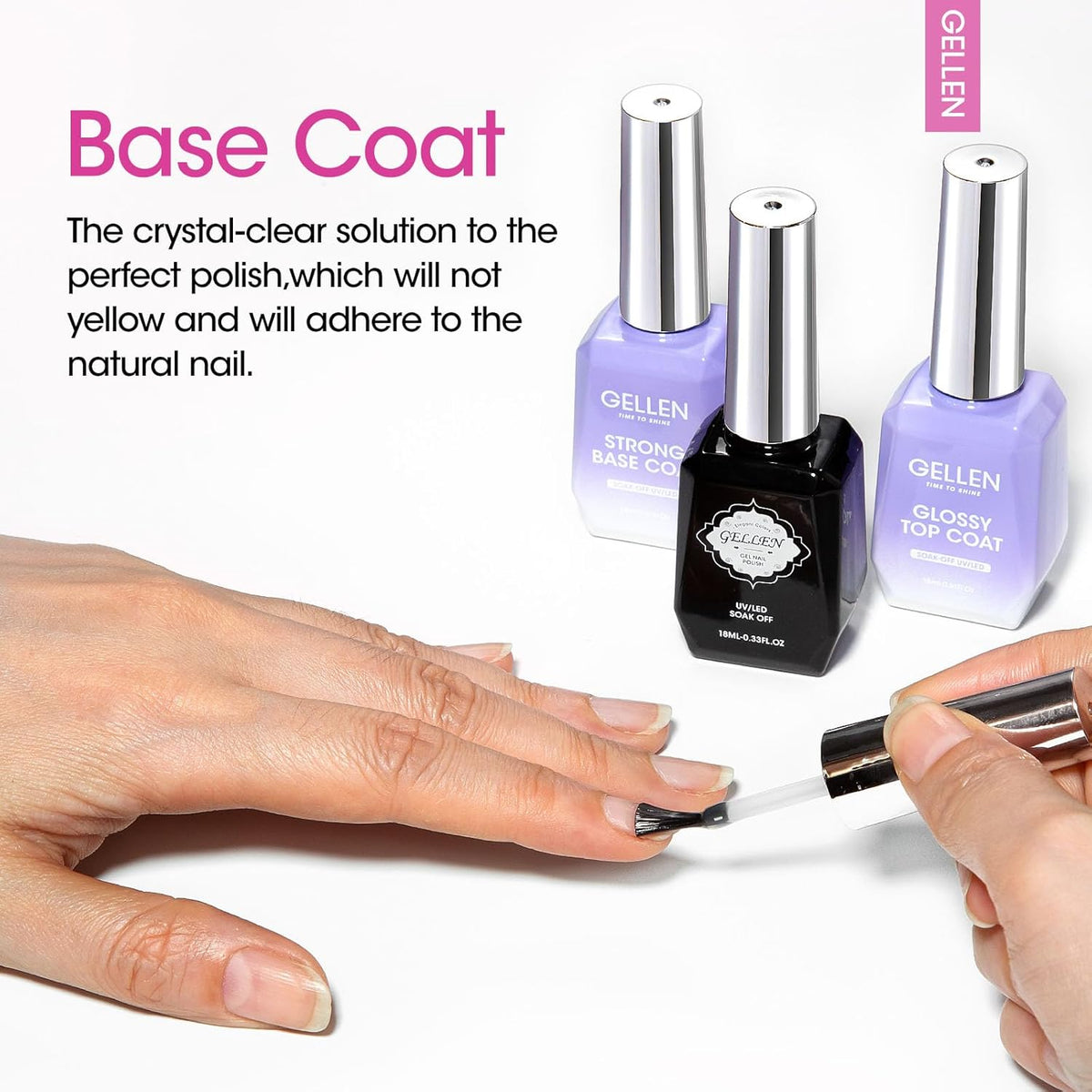 GELLEN Builder Nail Gel with Gel Top Coat Base Coat, 3 Pcs 18ml Top Coat Nail Polish Set, Soak Off