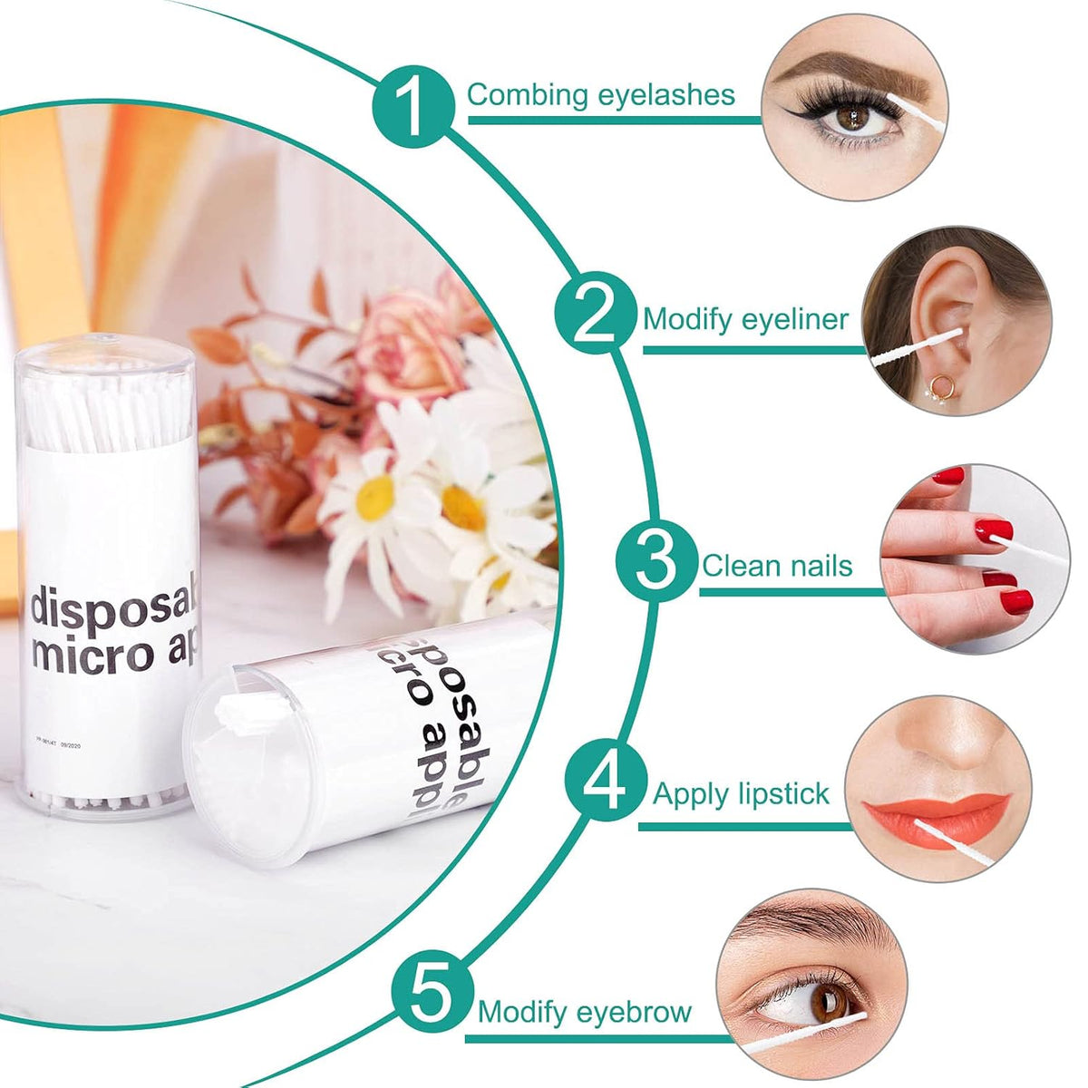 200 Pieces Disposable Micro Brush Applicator Microswabs for Eyelash Extension Removing Tools, Mini