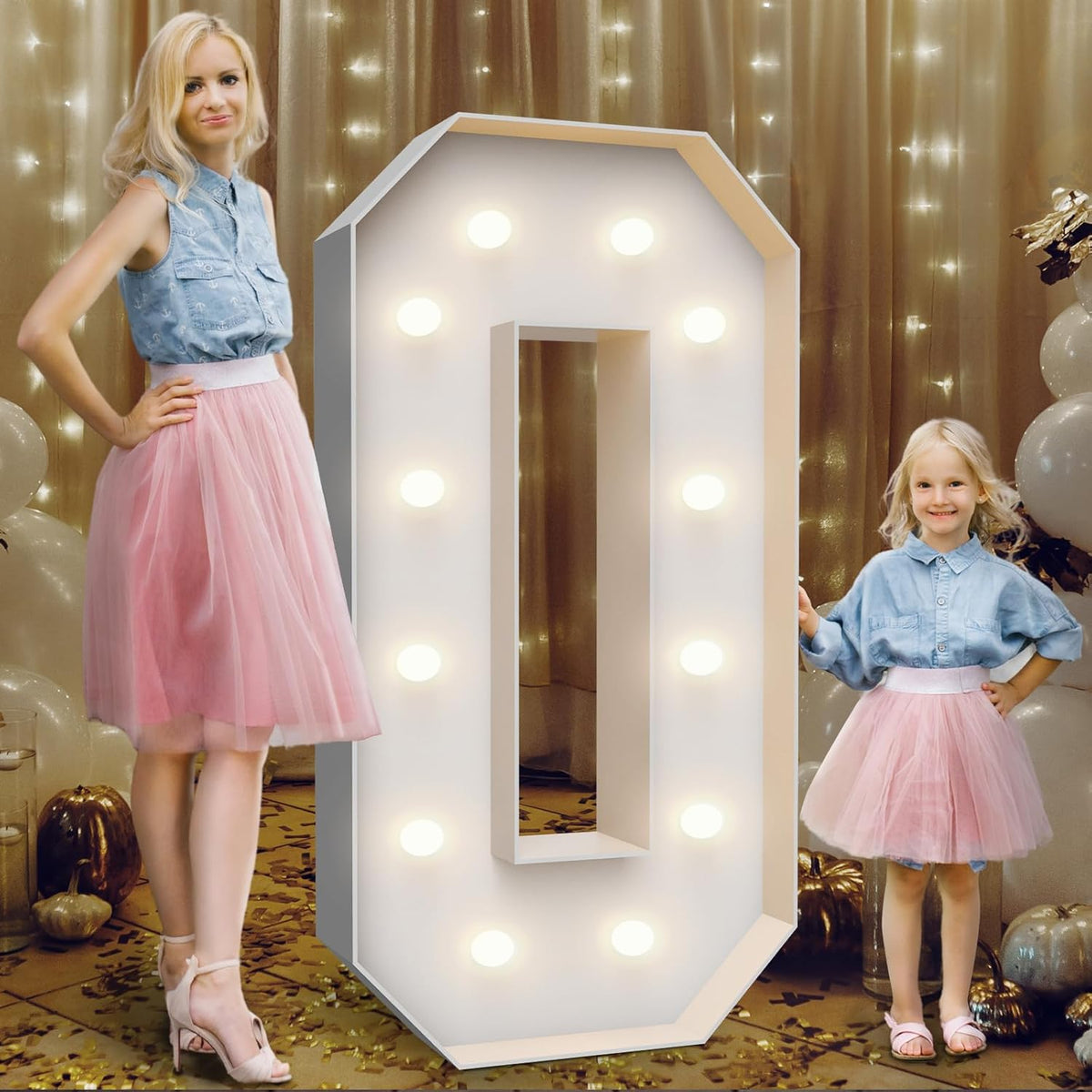 4FT Marquee Light Up Numbers 0,Party Decoration Large Marquee Light Up Letters with Weighted Water