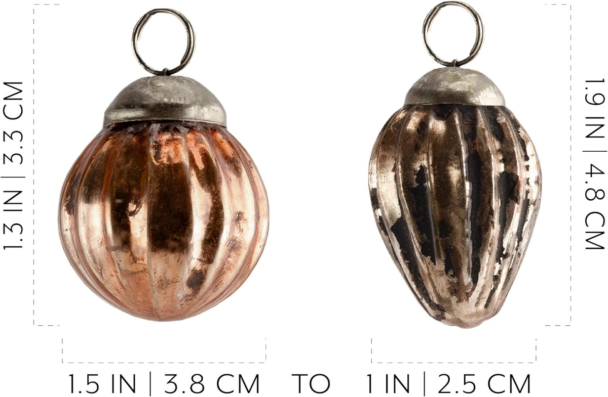 AuldHome Mercury Glass Finial Ornaments (Set of 12, Copper, Small); Distressed Metal Antique Style