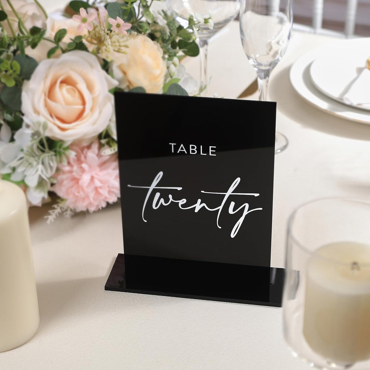 UNIQOOO Black Wedding Double Sided Table Numbers with Stands 1-20 set, 5x7'' Acrylic Signs with