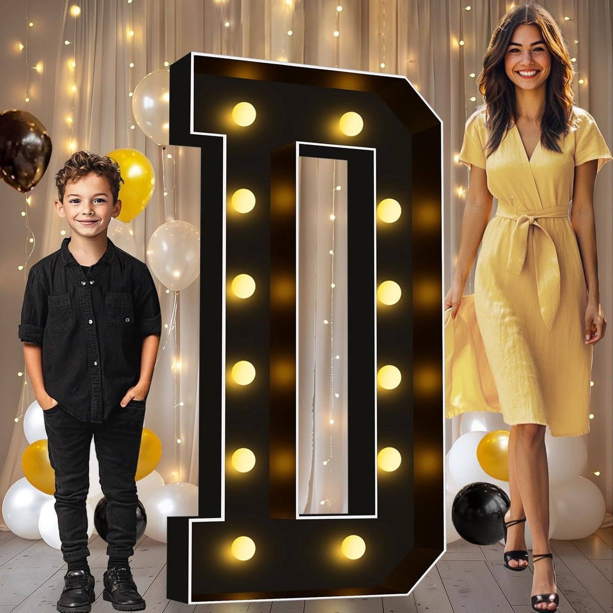 Pooqla 4 FT Marquee Light Up Letters, Black Marquee Letter Lights 4 Feet Tall, Giant Letter Sign