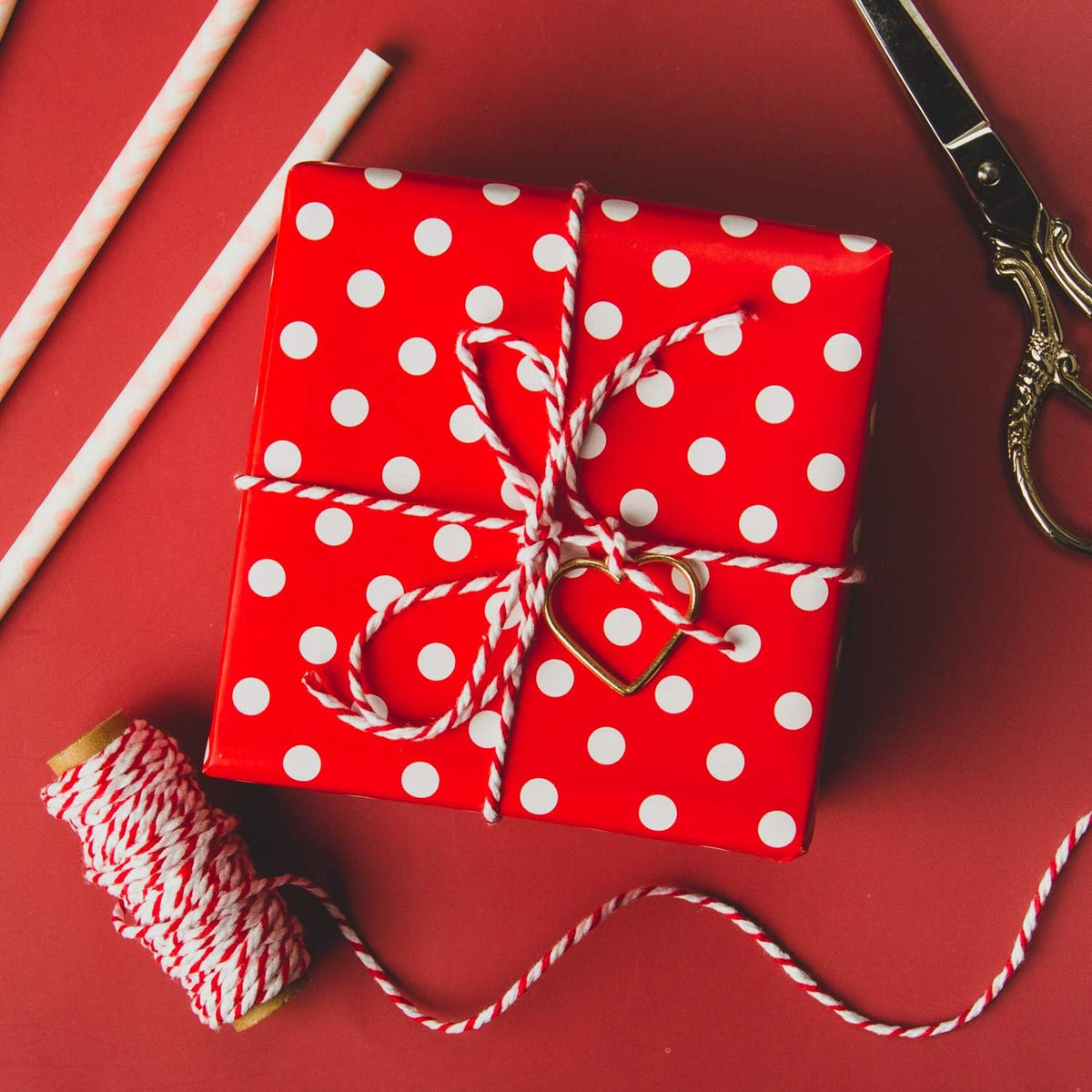 WRAPAHOLIC Reversible Wrapping Paper - Mini Roll - 17 Inch X 33 Feet - Red and Polka Dot Design for