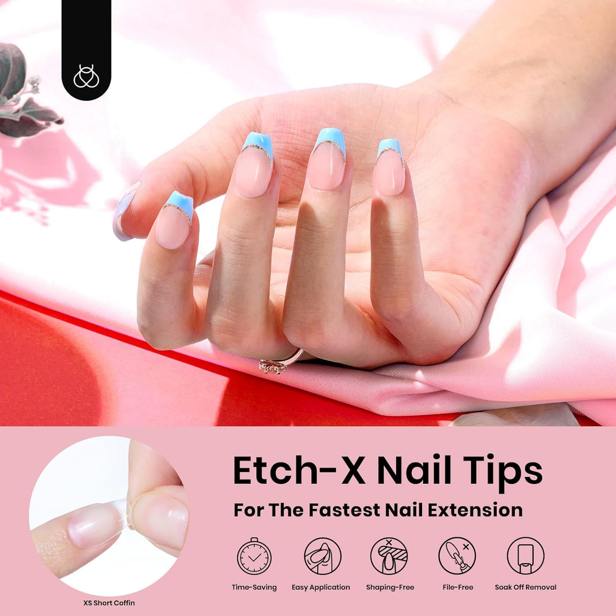 Beetles Gel Nail Tips Extra Short Coffin 576Pcs 12 Sizes - Pre-Etched Shaped Half Matte Soft Nail