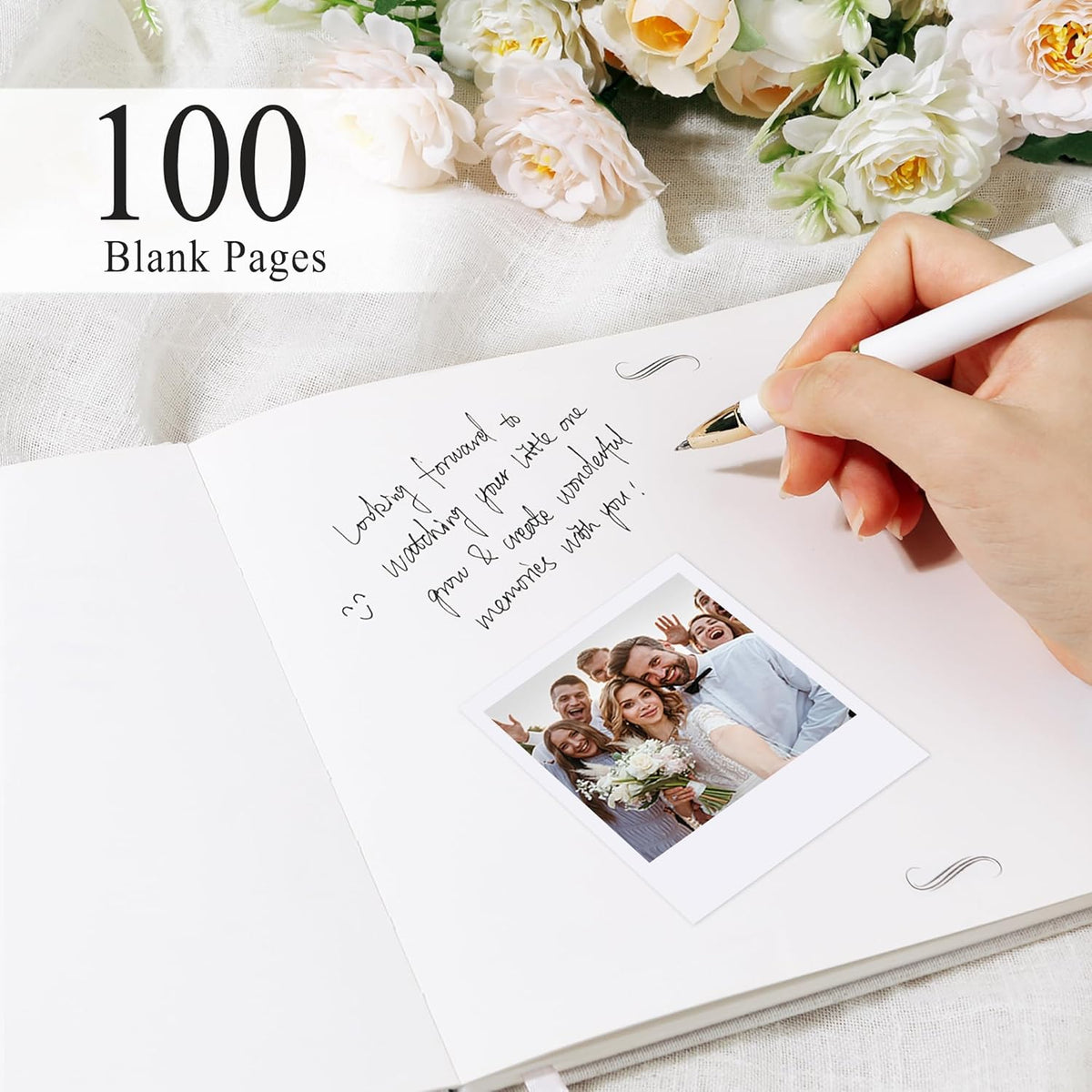 SUNEE Wedding Guest Book - Polaroid Guest Book Weddings Reception, Linen Cover 7" x 9" Guest Book