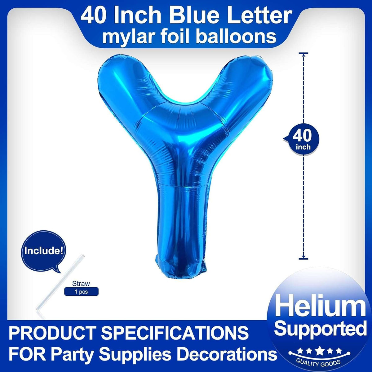 40 Inch Blue Letter Y Balloons, DIY Phrase Foil Alphabet Letter Y Balloons DIY Word Y Banner for