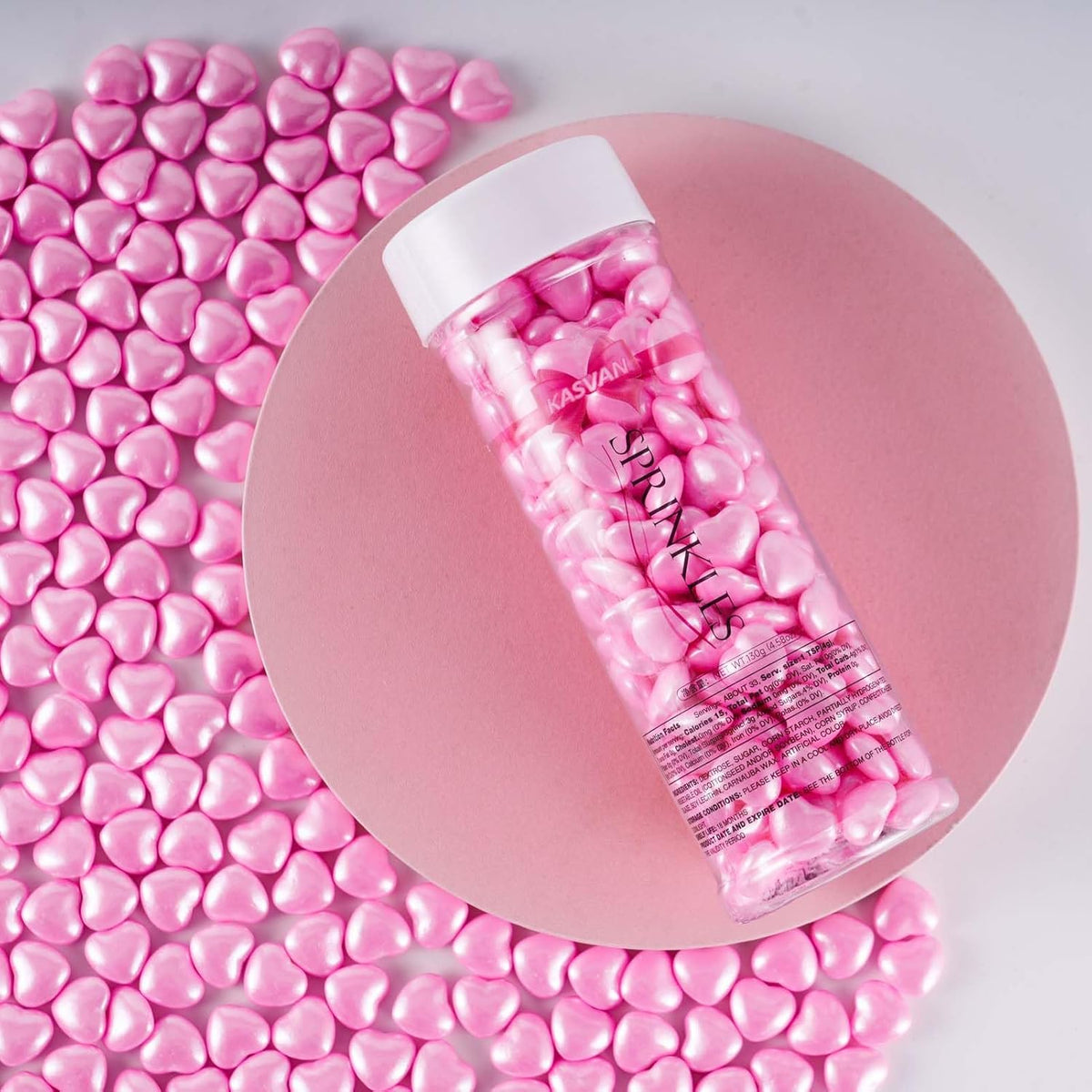 Kasvan Pink Heart Shapes Sprinkles - Edible Candy Pearls 130g/4.58 Oz, Mix Size, Baking Cake