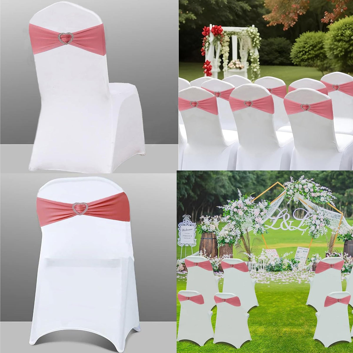 Coral Red Chair Sashes 25 Pack Spandex Coral Red Sashes for Chairs Covers Universal Stretch Chair