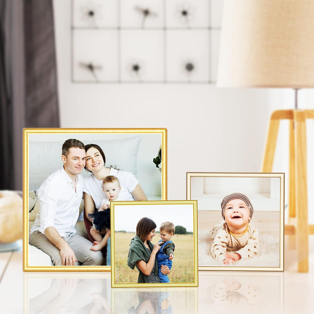 4x4 Picture Frame Matte Gold Modern Simple Thin Aluminum Metal Photo Frame with HD Real Glass
