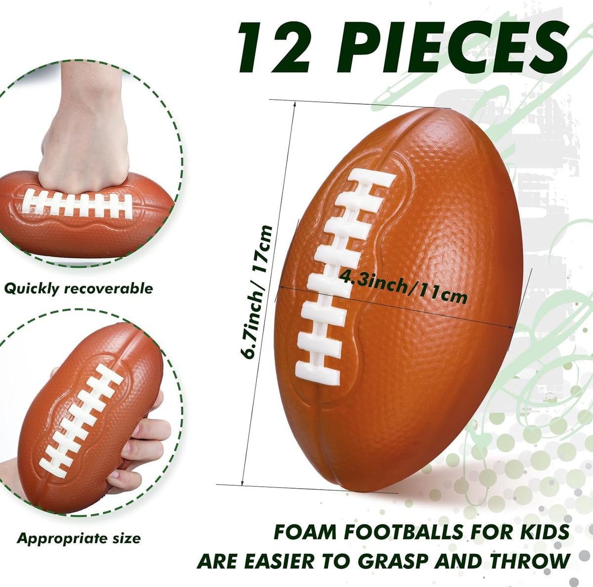 Liliful 12 Pieces Foam Football 6.7 Inch Small Mini Soft Football for Indoor Outdoor Sports Yard