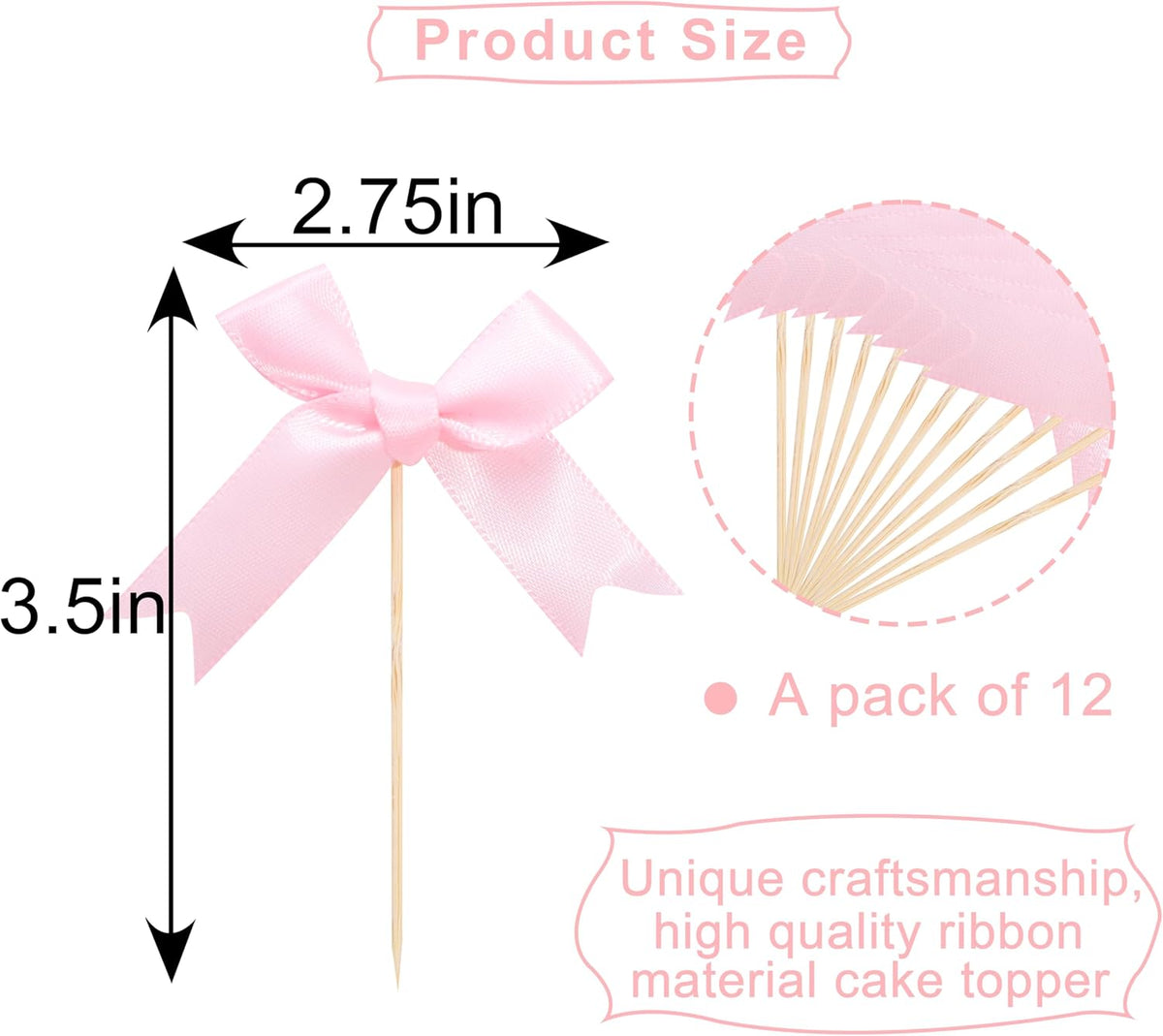 Coquette Pink Bow Cupcake Toppers - Bow Cake Toppers, Birthday Decorations, Bridal Shower &
