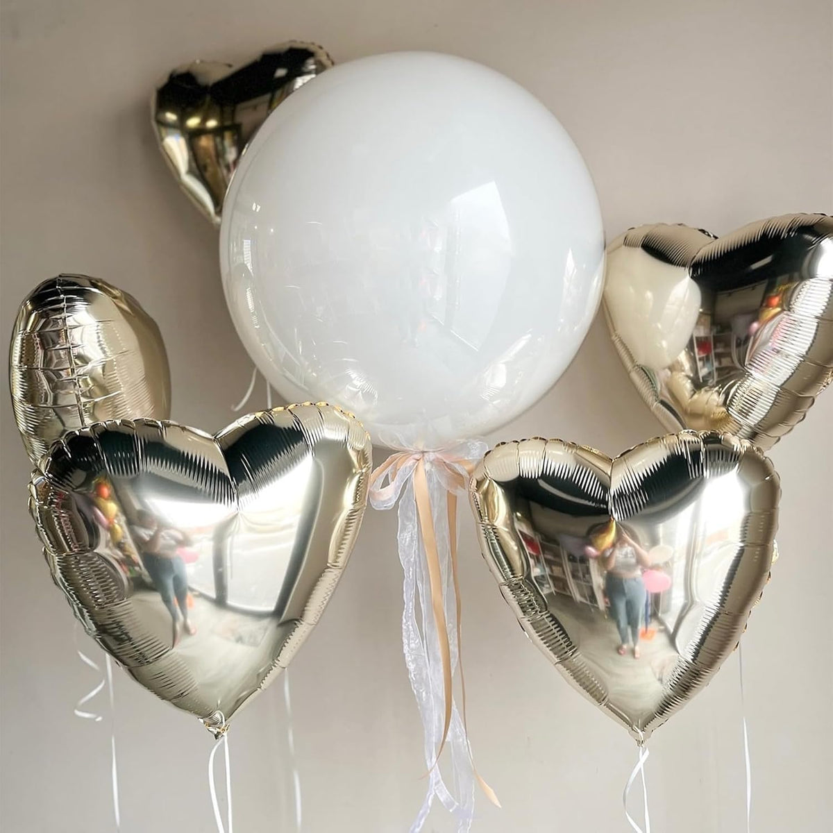 Champagne Gold Heart Balloons,12Pcs Light Gold Heart Shaped Foil Balloons,18Inch Helium Polyester