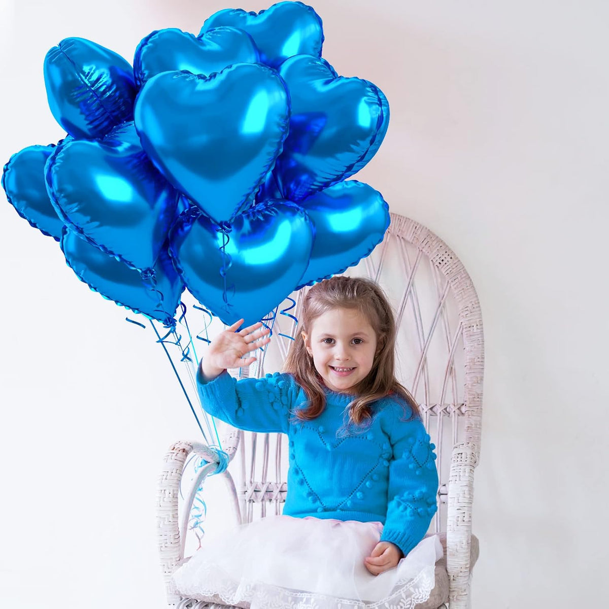 Blue Foil Heart Balloons, 10PCS 18inch Love Shape for Helium Birthday Party Decorations, Boys Men