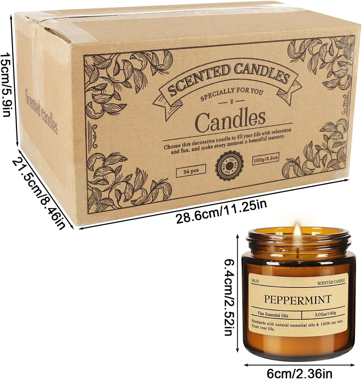 24-Pack Scented Candle Gift Box - 12 scents to Choose from (Rose/Lavender/Lemon/Vanilla), Natural